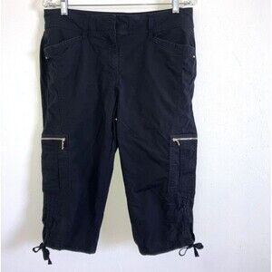 WHITE HOUSE BLACK MARKET 10 Black Cotton Rhinestone Cargo Capri Cropped Pants